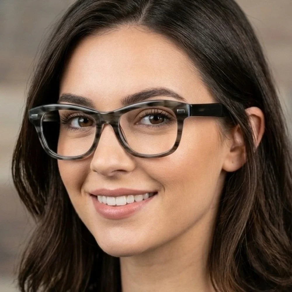 Warby Parker Thatcher 150 Eyeglasses 55-19-140 Striated Grey Olive Cat Eye